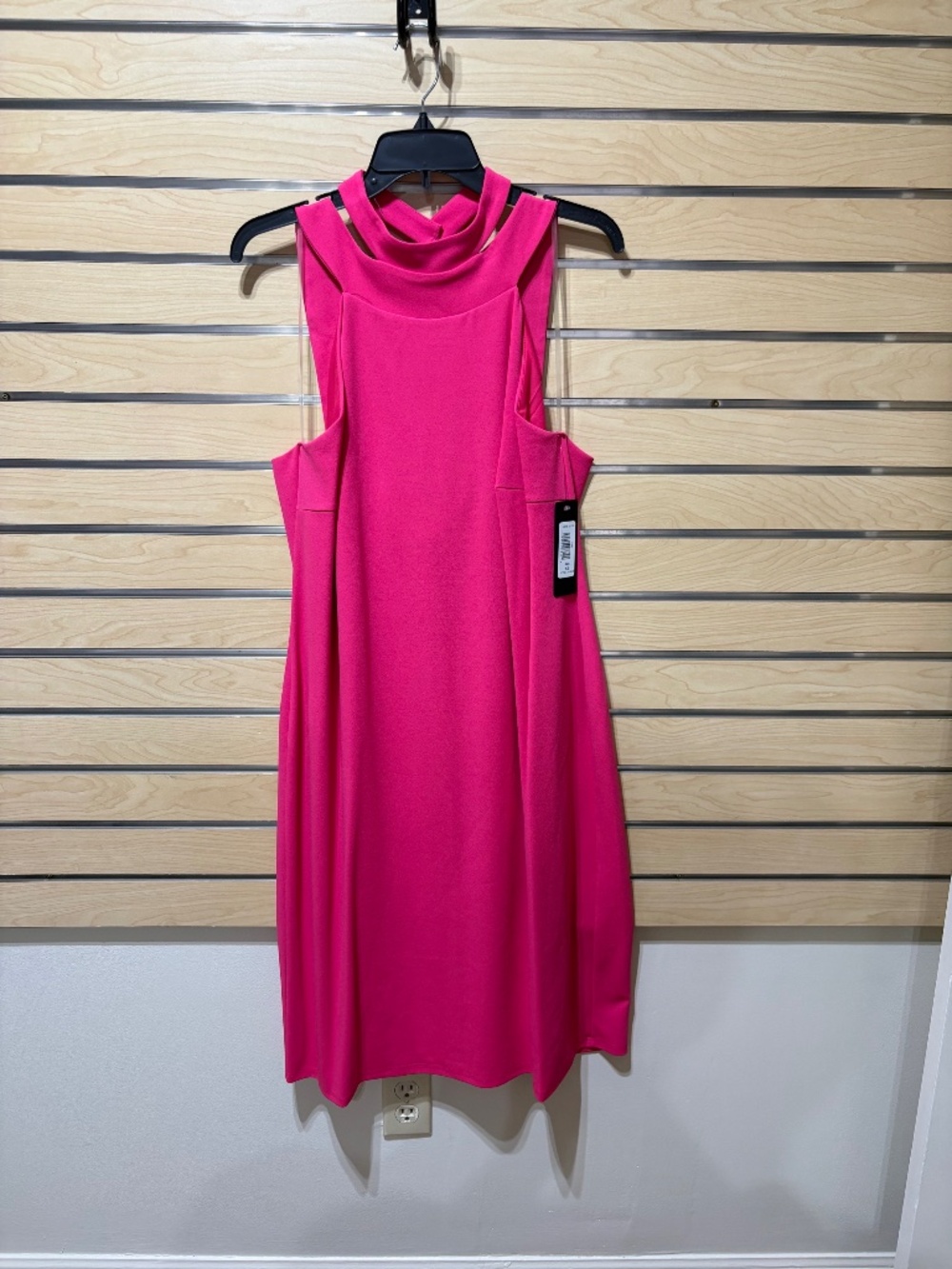 Bebe Plus Size 1X Hot Pink Sleeveless Fit & Flare Dress, Crossover Mock Neck